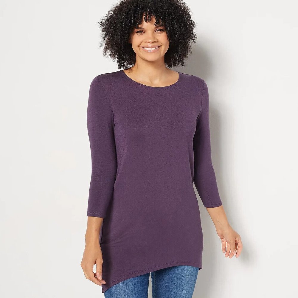 LOGO Layers by Lori Goldstein Rayon Span Crew Neck 3/4 Top  - Nightshade